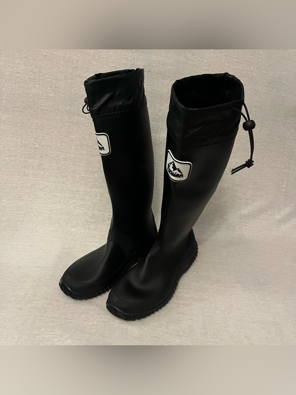 Furuian Packable Black Tall Waterproof Garden Boots with Drawstring Top